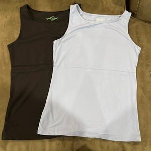 eddie bauer xs workout tanks, light periwinkle and black